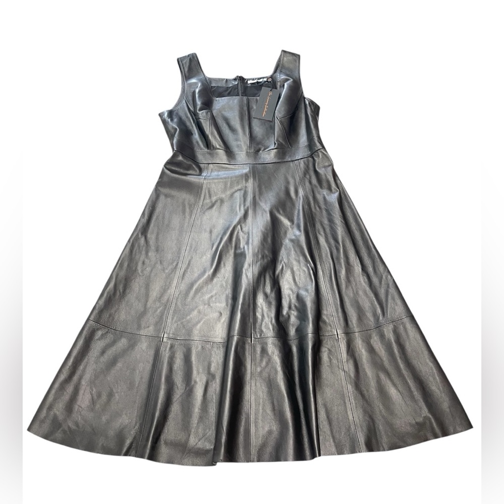 🖤Antonio Melani Black Genuine Leather Midi Dress Size 12 NWT🖤